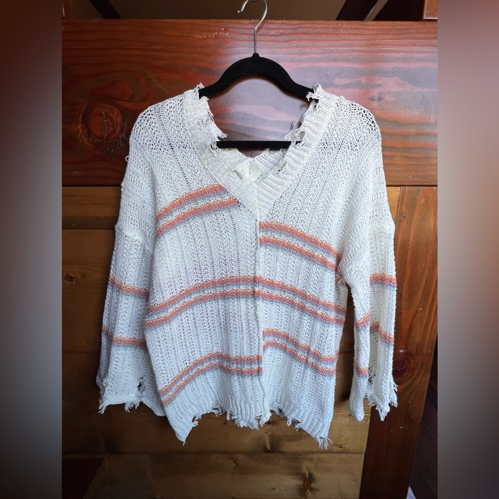 NWT POL Distressed Striped Sweater